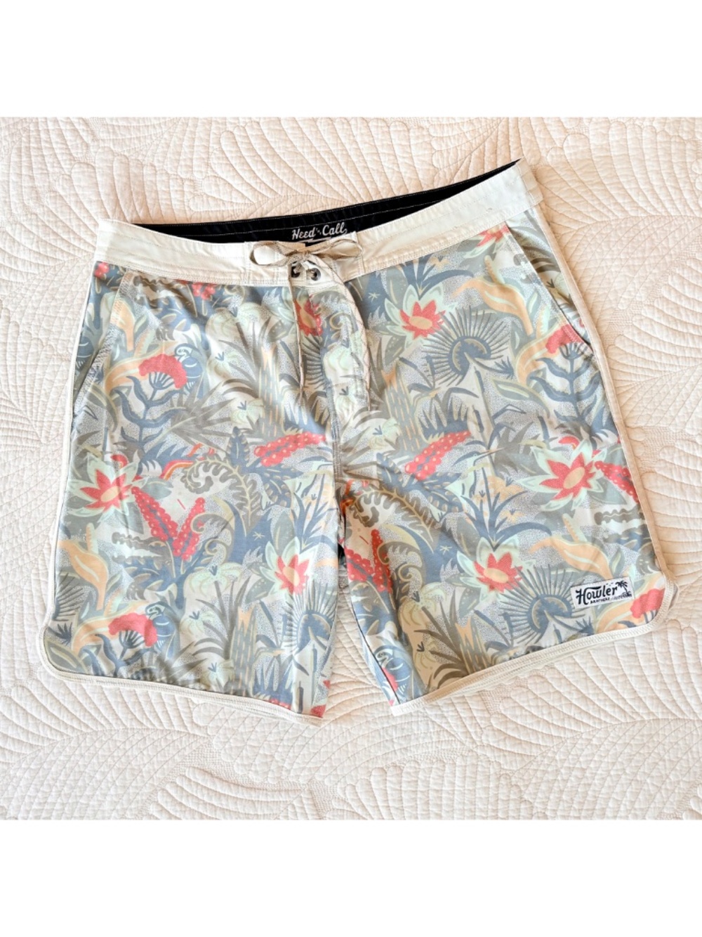 Howler Brothers Men's Bruja Boardshorts Swim Trunks Off White Ottine Scene Sz 36